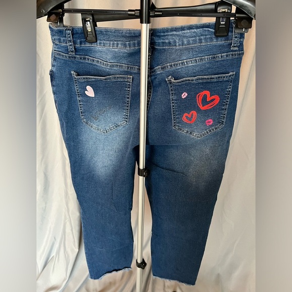 Women's Blue Jeans with Red Heart Accents - Picture 2 of 10